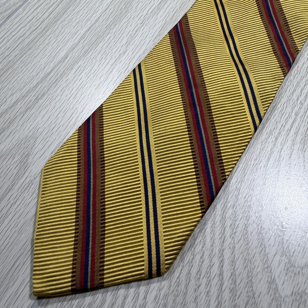 Jos. A. Bank Signature Tie Mens Yellow Silk Cotton Pointed Striped USA Jacquard